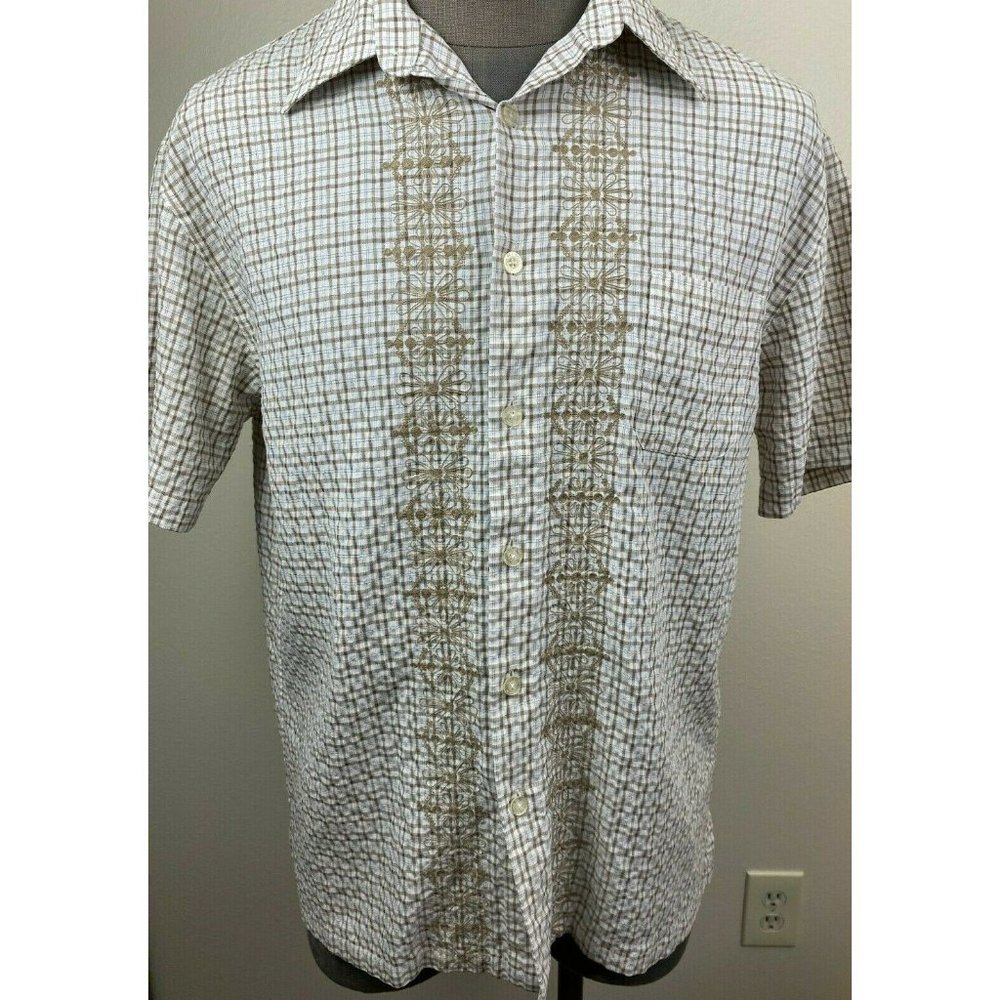 Sqwear Mens Button Front Shirt Brown White Plaid